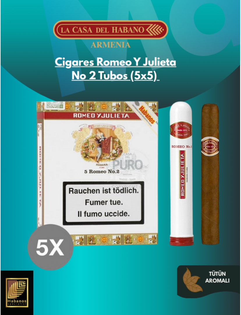 Romeo y Julieta No.2 Tubos 5'li Paket - Klasik Küba Purosu, Hemen Al |